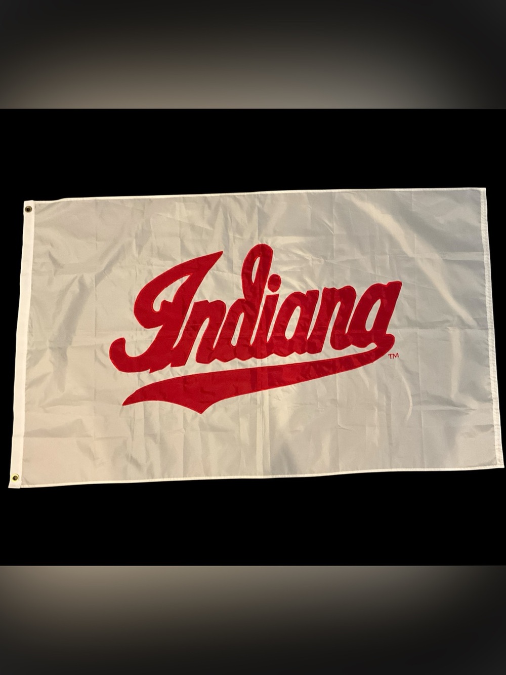 Indiana Script Logo Flag - White and Red